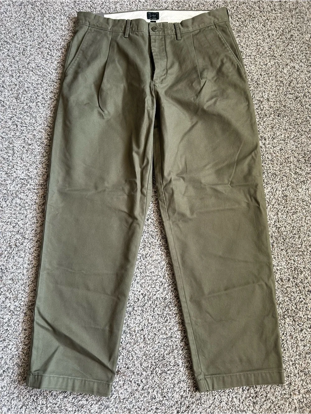 J.Crew Pleated Relaxed Fit Olive Green Chino Pants